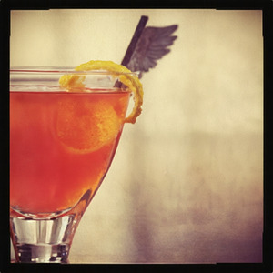 An image of the Archangel cocktail submitted by Toby that contains London Dry Gin, Aperol, Cucumber and Lemon