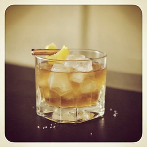 An image of the Copper Canyon cocktail submitted by Toby that contains Reposado Tequila, Crème de Cacao Blanc, Suze, Lemon, Hot Sauce and Salt