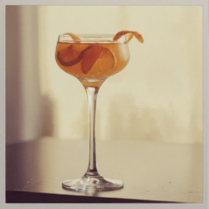 An image of the Fall Back cocktail submitted by n0tquitethere that contains Rye Whiskey, Apple Brandy, Amaro Nonino, Sweet Vermouth, Peychauds Bitters and Orange