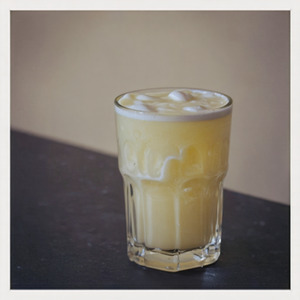 An Instagram of the Ramos Gin Fizz cocktail submitted by Toby that contains London Dry Gin, Cream, Simple Syrup, Lime, Lemon, Orange Flower Water, Egg and Soda Water