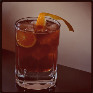 An Instagram of the Teagroni cocktail submitted by Toby that contains London Dry Gin, Sweet Vermouth, Tea, Honey and Orange