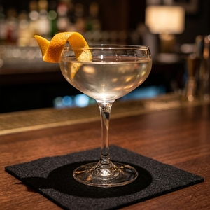 An image of the Arsenic & Old Lace cocktail submitted by Toby that contains London Dry Gin, Dry Vermouth, Crème de Violette, Absinthe and Orange