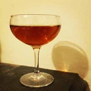 An image of the Bitter End cocktail submitted by Toby that contains Fernet Branca, Cream of Coconut, Cognac, Xocolatl Mole Bitters and Egg