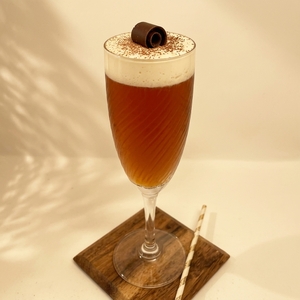 An image of the Black-and-White Cocktail cocktail submitted by Toby that contains Brandy, Crème de Cacao Dark, Coffee, Cream and Chocolate