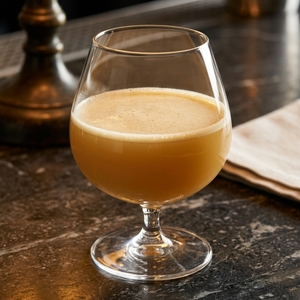 An image of the Boston Whiskey Sour cocktail submitted by Toby that contains Bourbon, Lemon, Maple Syrup, Egg and Apple