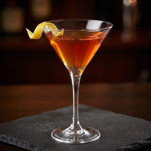 An image of the Brown Bomber cocktail submitted by Toby that contains Bourbon, Lillet Blanc, Suze and Lemon