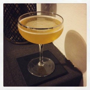 An image of the Camberley cocktail submitted by Toby that contains London Dry Gin, Grand Marnier, Apple Brandy, Orange and Grenadine