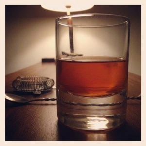 An image of the Camerone cocktail submitted by Toby that contains Reposado Tequila, Amer Picon, Licor 43 and Xocolatl Mole Bitters