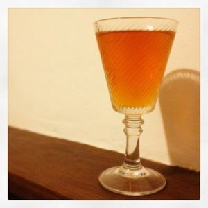 An image of the Cavalier cocktail submitted by Toby that contains Cognac, Lemon, Curaçao Triple Sec, Orgeat Syrup, Apricot Preserve and Orange Bitters