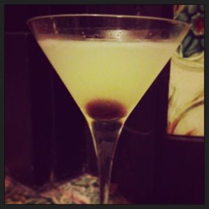 An Instagram of the The Corpse Reviver #2 cocktail submitted by n0tquitethere that contains London Dry Gin, Curaçao Triple Sec, Cocchi Americano, Lemon, Absinthe and Cocktail Cherry