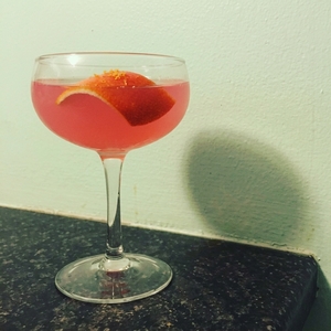 An image of the Count Diablo cocktail submitted by Toby that contains Blanco Tequila, Crème de Cassis, Lime, Ginger Liqueur, Turin Bitters and Orange