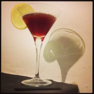 An Instagram of the Craigavon cocktail submitted by n0tquitethere that contains Cognac, Dubonnet Rouge, Curaçao Triple Sec and Lemon