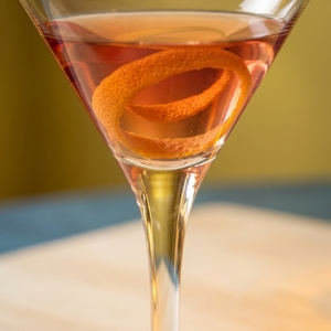 An image of the Don't Give Up The Ship cocktail submitted by Toby that contains London Dry Gin, Fernet Branca, Sweet Vermouth, Curaçao Triple Sec and Orange