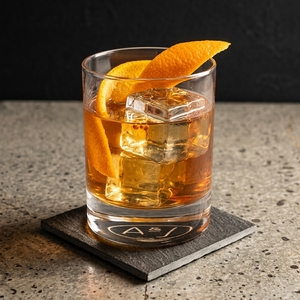 An image of the Eastern Slopes cocktail submitted by Toby that contains Rye Whiskey, Pisco, Santa Maria al Monte Amaro, Orgeat Syrup, Regans' Orange Bitters and Orange