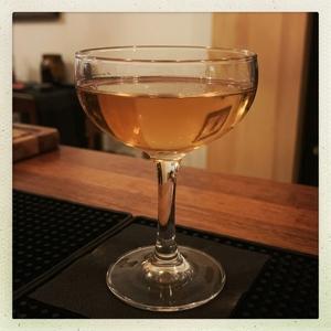 An image of the El Molino cocktail submitted by Toby that contains Mezcal, Palo Cortado Sherry, Allspice Dram and Crème de Cacao Blanc