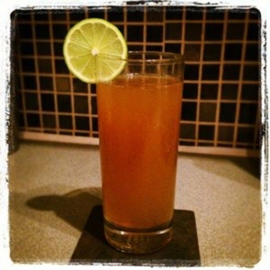 An image of the Eva Peron cocktail submitted by Toby that contains Fernet Branca, Sweet Vermouth, Ginger Liqueur, Lime, Ginger Beer and Lime