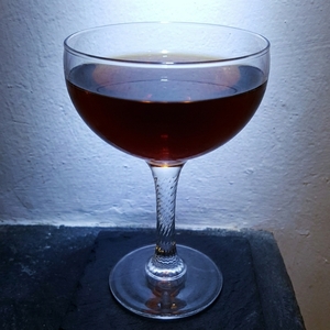 An image of the Futurity cocktail submitted by Toby that contains Sloe Gin, Sweet Vermouth and Angostura Bitters