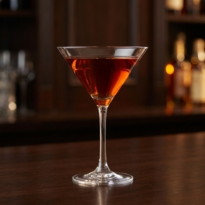 An image of the Grandfather cocktail submitted by Toby that contains Bourbon, Applejack, Sweet Vermouth, Angostura Bitters and Peychauds Bitters