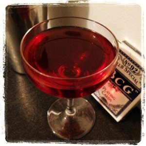 An image of the Hart cocktail submitted by Toby that contains London Dry Gin, Dubonnet Rouge and Sweet Vermouth