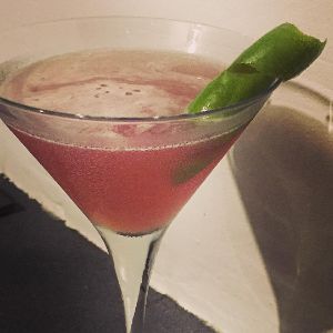 An Instagram of the Haymaker Special cocktail submitted by n0tquitethere that contains Apple Brandy, Dubonnet Rouge, Curaçao Triple Sec, Grapefruit and Lime