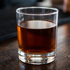 An image of the Hedy Lamarr cocktail submitted by Toby that contains Apple Brandy, Amaro Meletti, Punt e Mes, Honey Syrup and Angostura Bitters