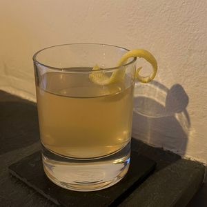 An image of the Improved Whiskey Cocktail cocktail submitted by Toby that contains Rye Whiskey, Maraschino Liqueur, Simple Syrup, Angostura Bitters, Absinthe and Lemon