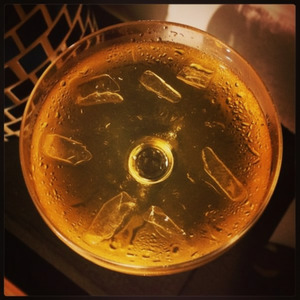 An image of the Incognito cocktail submitted by Toby that contains Cognac, Quinquina, Apricot Brandy and Peychauds Bitters