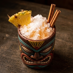 An image of the Iron Ranger cocktail submitted by Toby that contains Bourbon, Lemon, Pineapple Juice, Falernum, Simple Syrup, Angostura Bitters, Pineapple and Cinnamon