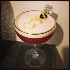 An image of the Kentucky Squirrel cocktail submitted by Toby that contains Bourbon, Crème de Noyau, Lemon and Lemon