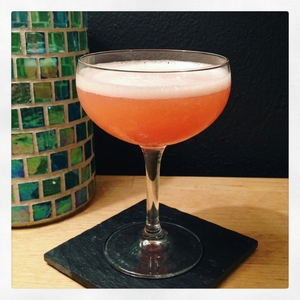 An image of the Left Coast cocktail submitted by Toby that contains Plum Brandy, Genever, Maraschino Liqueur, Lemon, Pineapple Juice and Crème de Violette