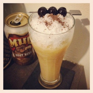 An image of the Mudslide Flip cocktail submitted by Toby that contains Irish Whiskey, Coffee Infused Sweet Vermouth, Demerara Syrup, Egg, Cream, Angostura Bitters and Chocolate