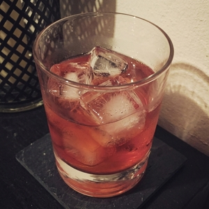 An image of the Nana's Rocker cocktail submitted by Toby that contains Apple Brandy, Pedro Ximénez Sherry, Amaro Montenegro, Lime and Peychauds Bitters