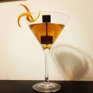 An image of the Prince Edward cocktail submitted by Toby that contains Blended Scotch, Lillet Blanc, Drambuie, Orange Bitters and Orange