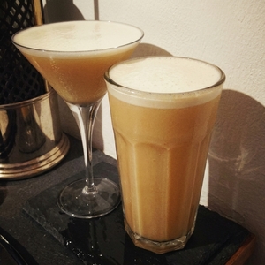 An image of the Rebel Champagne Flip cocktail submitted by Toby that contains Bourbon, Licor 43, Honey, Cream, Egg and Champagne