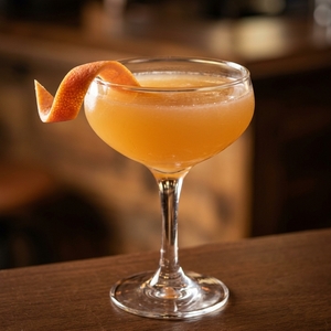 An image of the Saramago cocktail submitted by Toby that contains Blanco Tequila, Bianco Vermouth, St Germain, Orange Bitters, Mezcal and Grapefruit
