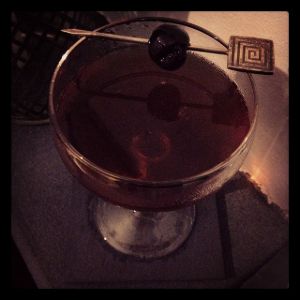An image of the Sine Metu cocktail submitted by n0tquitethere that contains Irish Whiskey, Lillet Blanc, Cherry Brandy, The Bitter Truth Jerry Thomas' Own Decanter Bitter and Cocktail Cherry