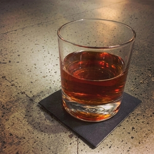 An image of the Sloe Ryed cocktail submitted by Toby that contains Rye Whiskey, Sloe Gin, Dry Vermouth, Apricot Brandy and Mint