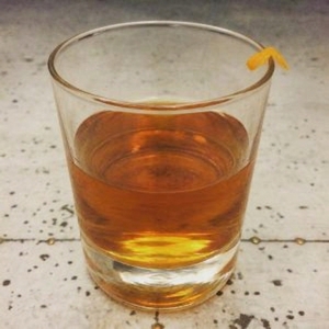 An image of the Smoked Apple-Cinnamon Old Fashioned cocktail submitted by Toby that contains Apple Brandy, Cognac, Cinnamon Syrup, Angostura Bitters and Cinnamon