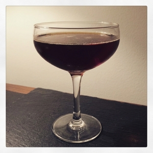 An image of the Soul Kiss cocktail submitted by Toby that contains Orange, Dubonnet Rouge, Dry Vermouth, Rye Whiskey and Orange