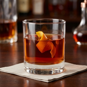 An image of the Teagroni cocktail submitted by Toby that contains London Dry Gin, Sweet Vermouth, Tea, Honey and Orange