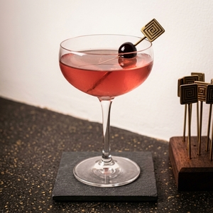 An image of the The Brooklyn Cocktail cocktail submitted by Toby that contains Rye Whiskey, Dry Vermouth, Amer Picon, Maraschino Liqueur and Cocktail Cherry