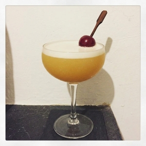 An image of the Ward 8 cocktail submitted by Toby that contains Rye Whiskey, Lemon, Orange, Grenadine and Cocktail Cherry