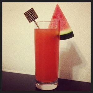 An image of the Waterloo cocktail submitted by Toby that contains Water Melon, Simple Syrup, London Dry Gin, Lemon, Turin Bitters and Water Melon