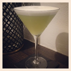 An image of the White Lady cocktail submitted by Toby that contains London Dry Gin, Curaçao Triple Sec, Lemon, Simple Syrup and Egg