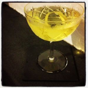 An Instagram of the Yellow Jacket cocktail submitted by n0tquitethere that contains Reposado Tequila, St Germain, Yellow Chartreuse, Orange Bitters and Lemon